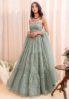 Sage Green Embroidered Organza Lehenga Set