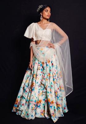 White Printed Muslin Fusion Set