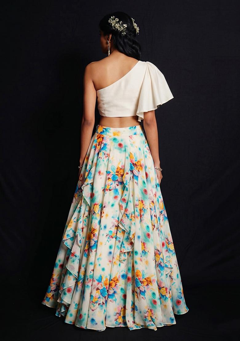 White Printed Muslin Fusion Set - Indya