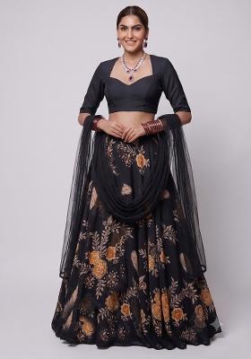 Black Printed Georgette Lehenga Set