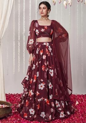 Maroon Printed Georgette Lehenga Set