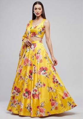 Turmeric Printed Satin Lehenga Set