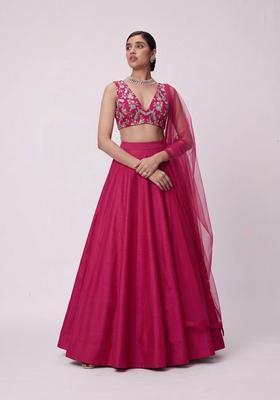 Rani Pink Printed Crepe Lehenga Set