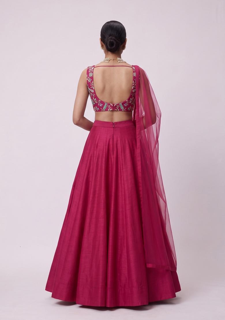 Rani Pink Printed Crepe Lehenga Set - Indya