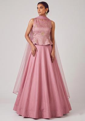 Dusty Pink Embroidered Crepe Lehenga Set