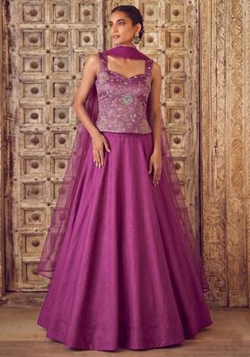 Magenta Embroidered Crepe Lehenga Set