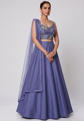 Periwinkle Blue Embroidered Organza Lehenga Set