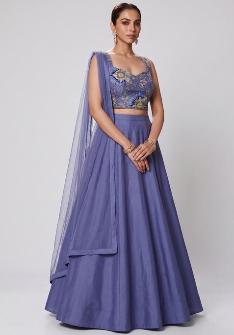 Periwinkle Blue Embroidered Organza Lehenga Set