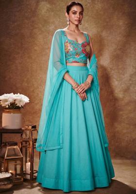 Blue Embroidered Organza Lehenga Set