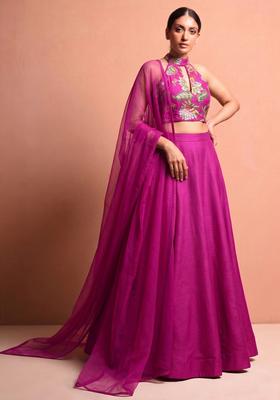 Rani Pink Embroidered Organza Lehenga Set