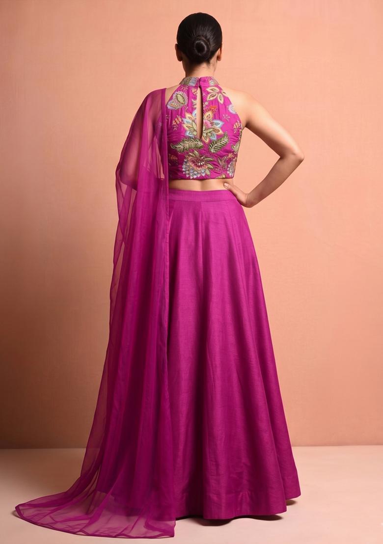 Rani Pink Embroidered Organza Lehenga Set - Indya