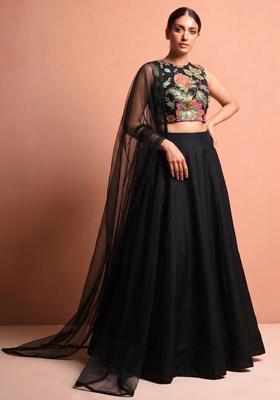 Black Embroidered Organza Lehenga Set