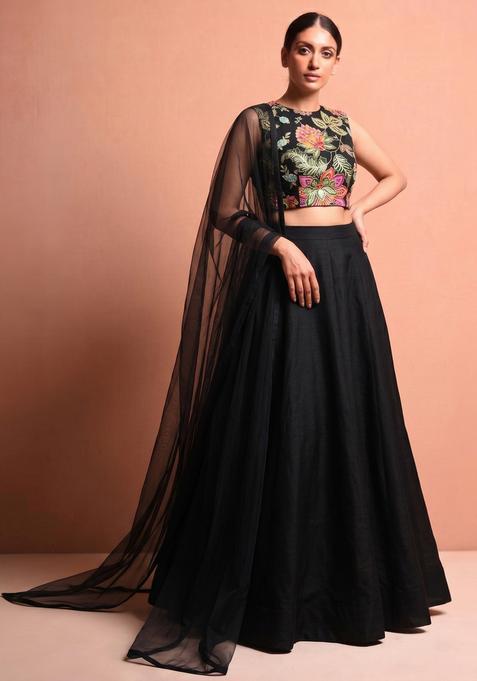 Black Embroidered Organza Lehenga Set