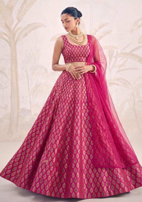 Rani Pink Jacquard Brocade Lehenga Set