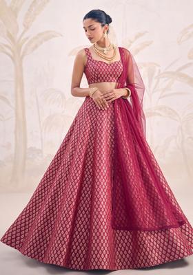 Maroon Jacquard Brocade Lehenga Set