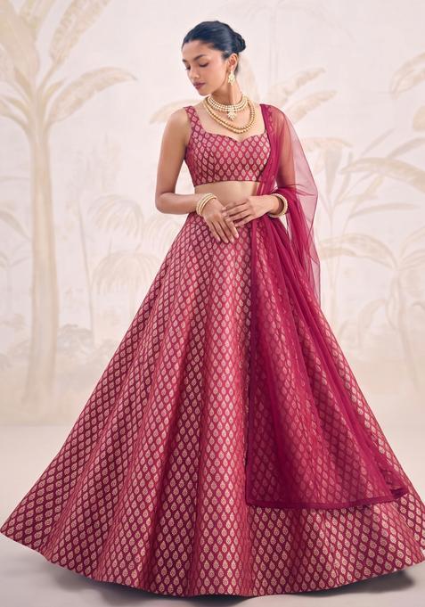 Maroon Jacquard Brocade Lehenga Set