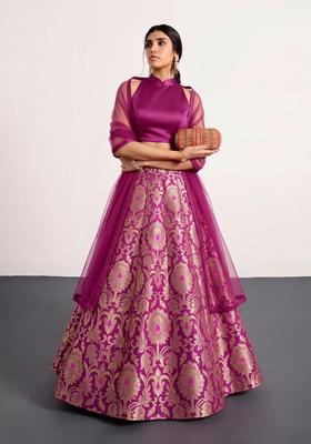Magenta Jacquard Brocade Lehenga Set