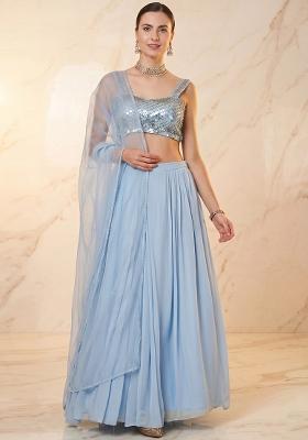Pastel Blue Embroidered Handwork Lehenga Set