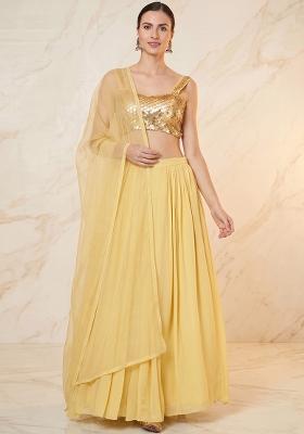 Pastel Yellow Embroidered Handwork Lehenga Set