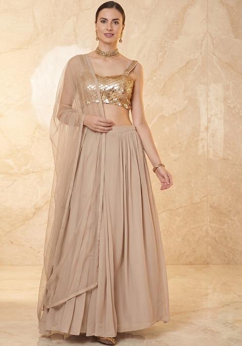 Beige Embroidered Handwork Lehenga Set