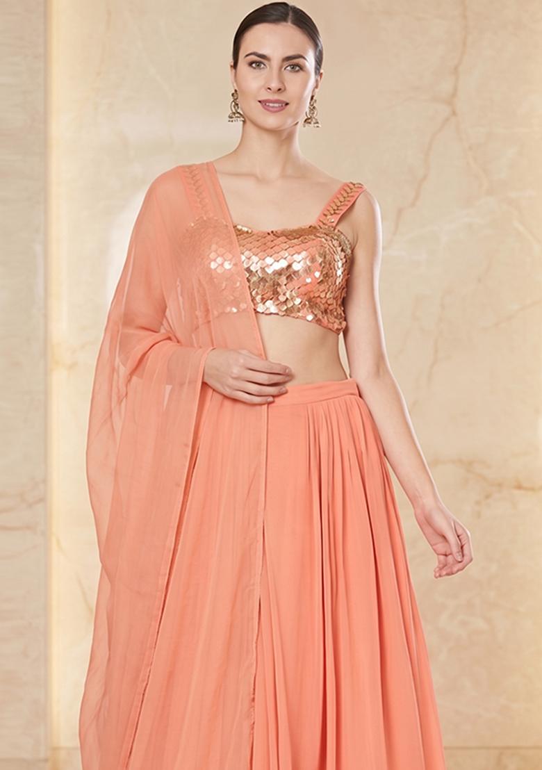 Coral Embroidered Handwork Lehenga Set - Indya