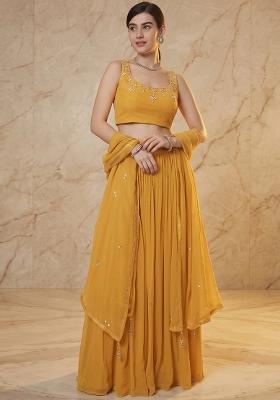 Mustard Embroidered Handwork Lehenga Set