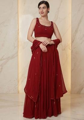 Maroon Embroidered Handwork Lehenga Set