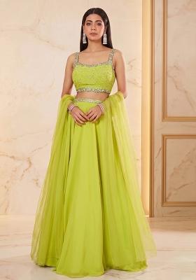 Lime Green Embroidered Handwork Lehenga Set