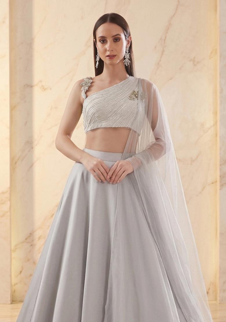 Off-White Embroidered Handwork Fusion Set - Indya