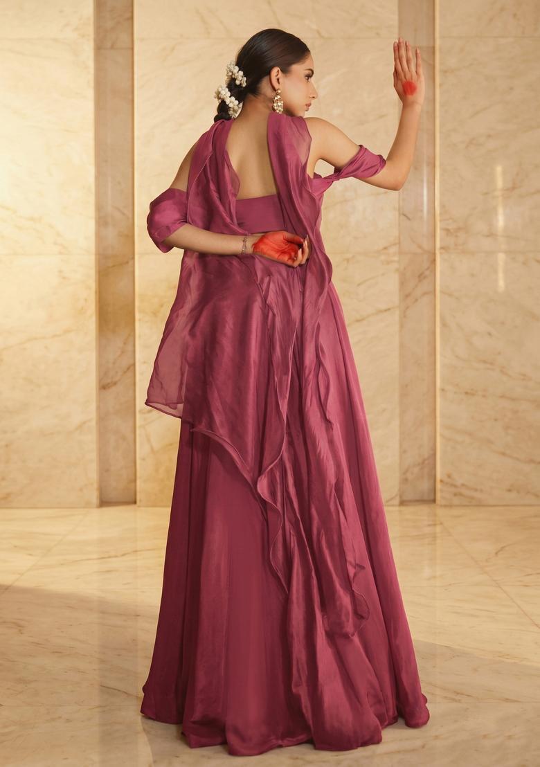 Rose Pink Embroidered Handwork Fusion Set - Indya