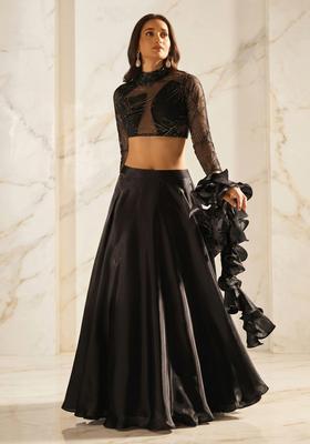 Black Embroidered Handwork Lehenga Set