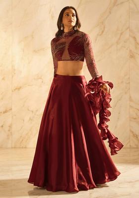 Maroon Embroidered Handwork Lehenga Set