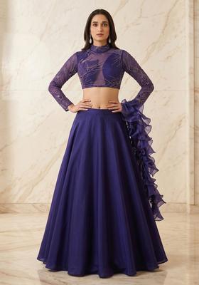 Dark Violet Embroidered Handwork Fusion Set
