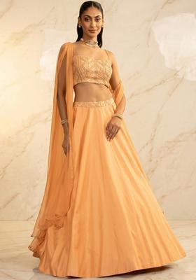 Light Orange Embroidered Handwork Lehenga Set