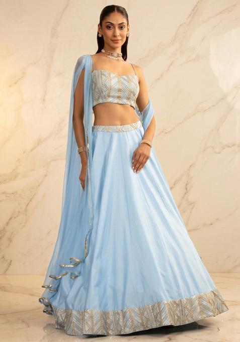 Sky Blue Embroidered Handwork Lehenga Set