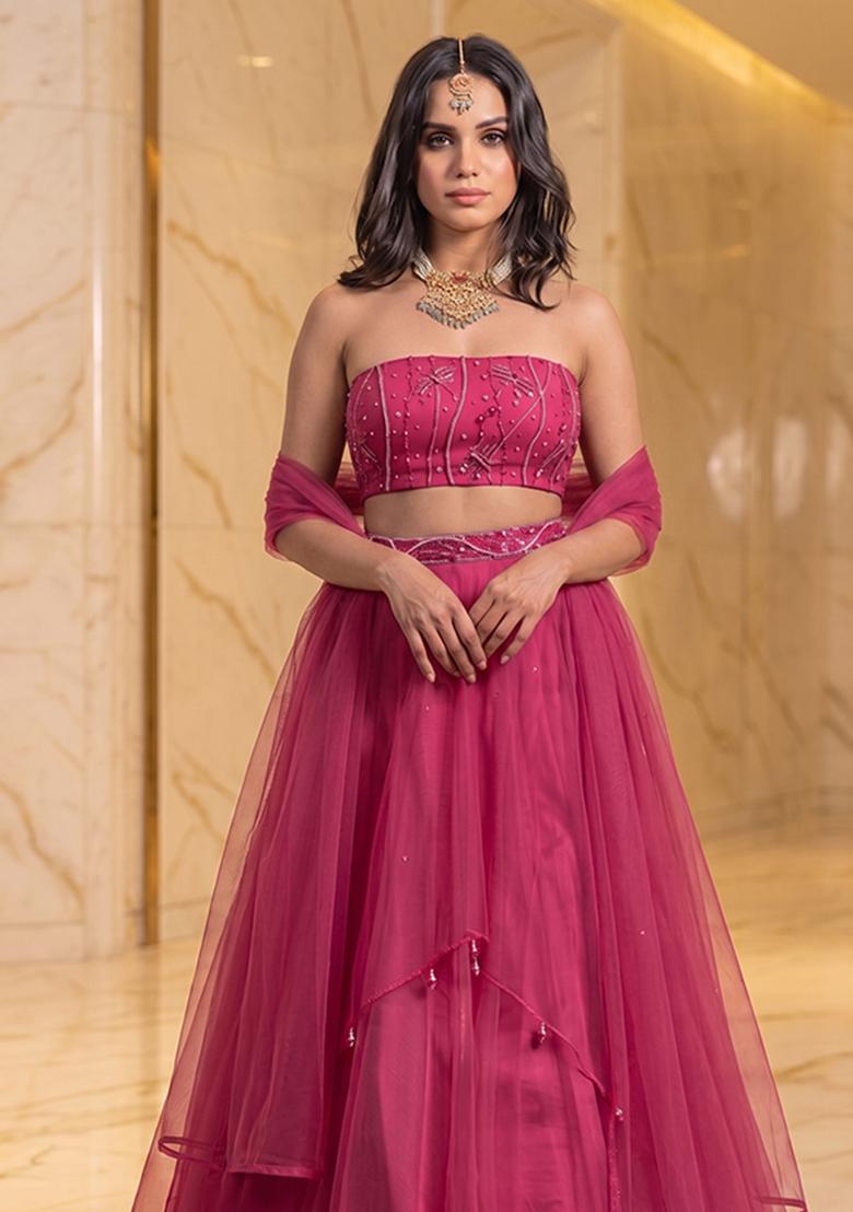 Rani Pink Handwork Lehenga Set - Indya