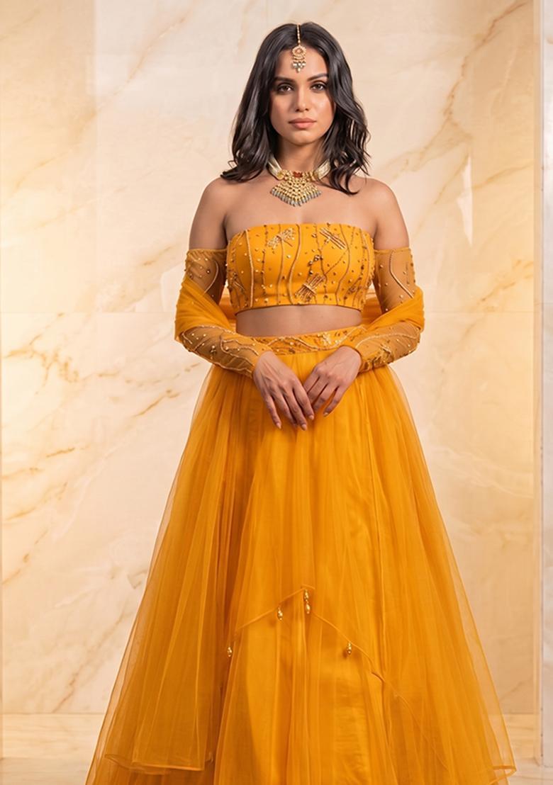 Mustard Handwork Lehenga Set - Indya