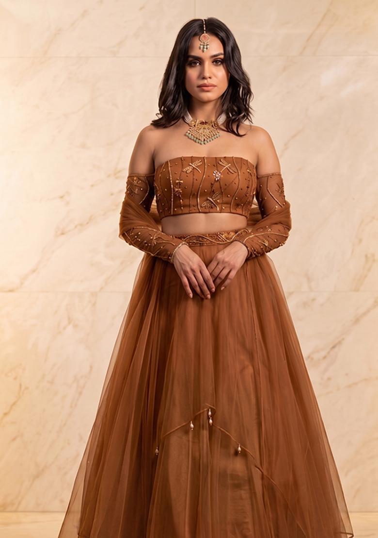 Copper Brown Handwork Lehenga Set - Indya