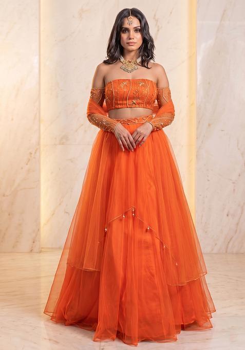 Orange Handwork Lehenga Set