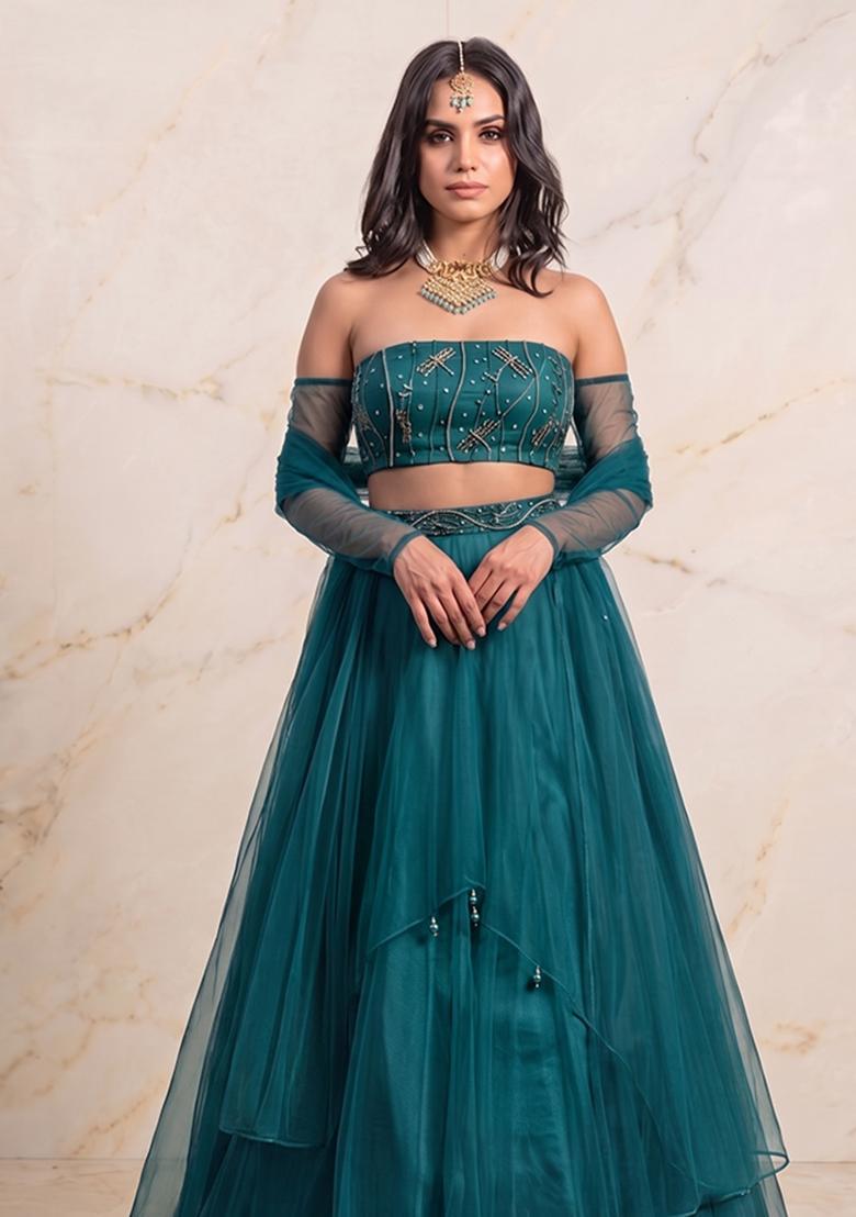 Teal Handwork Lehenga Set - Indya