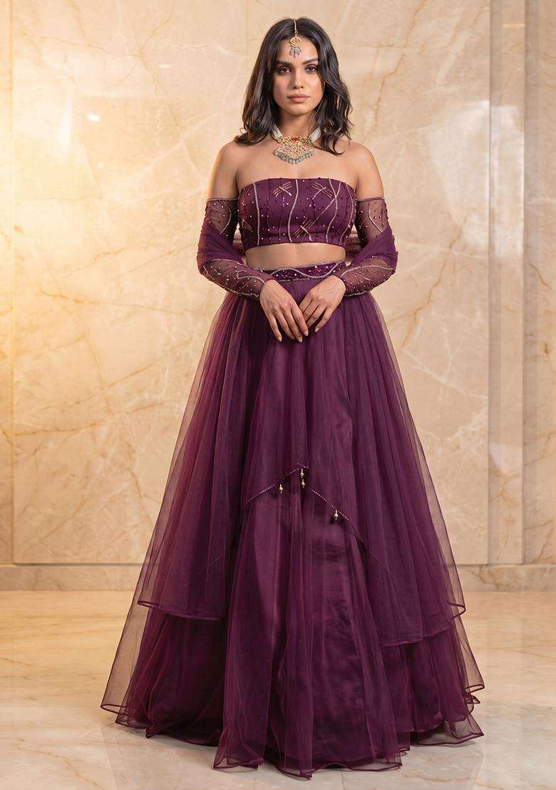 Wine Handwork Lehenga Set - Indya