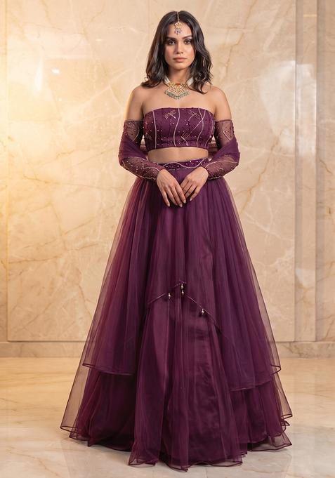 Wine Handwork Lehenga Set
