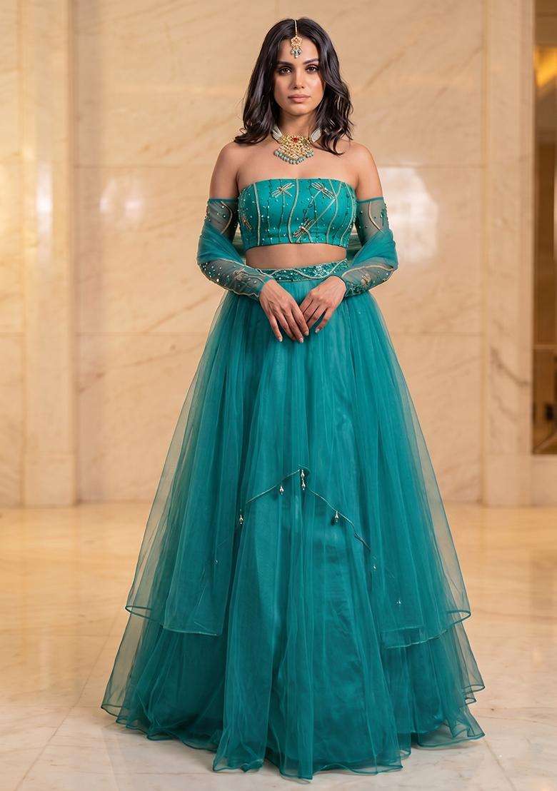 Teal Handwork Lehenga Set - Indya