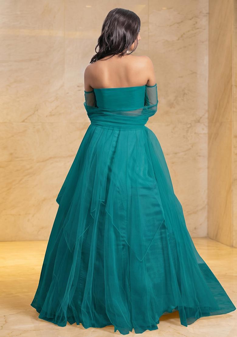 Teal Handwork Lehenga Set - Indya
