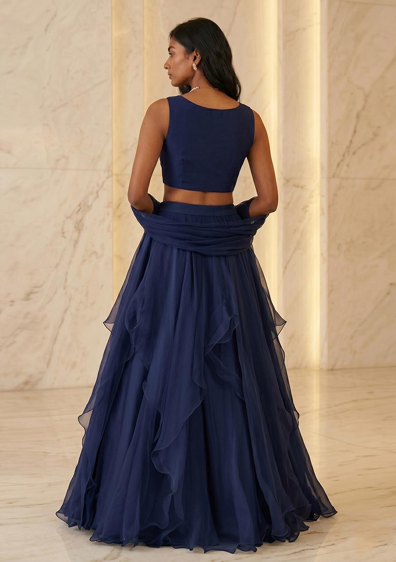 Navy Blue Handwork Lehenga Set - Indya