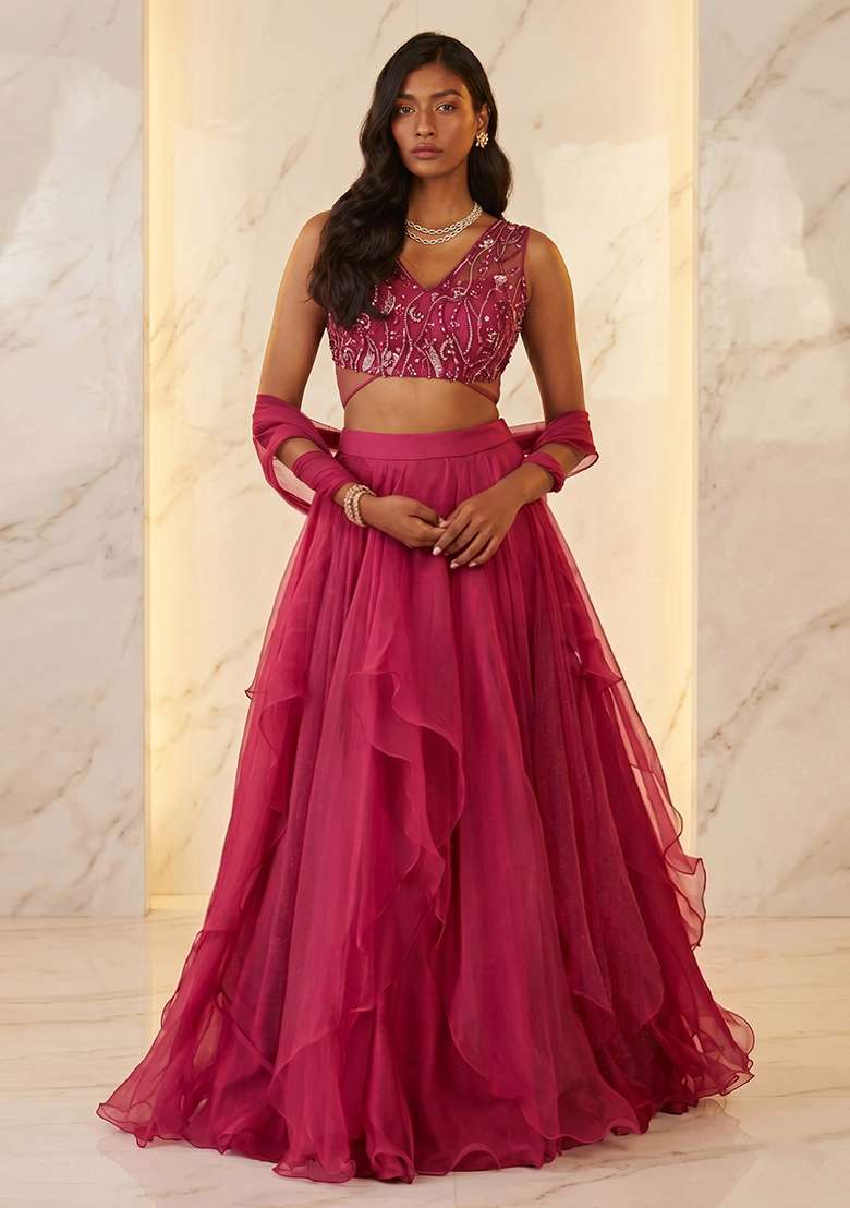 Rani Pink Handwork Lehenga Set - Indya