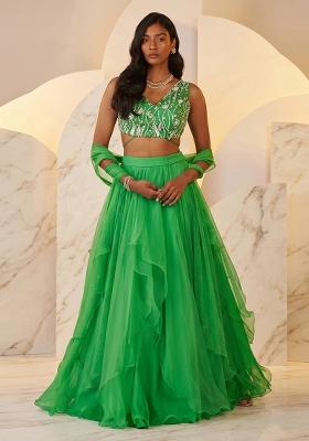 Emerald Green Handwork Lehenga Set