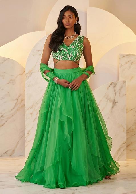 Emerald Green Handwork Lehenga Set