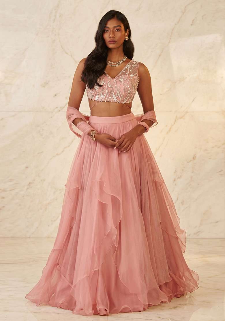 Onion Pink Handwork Lehenga Set - Indya