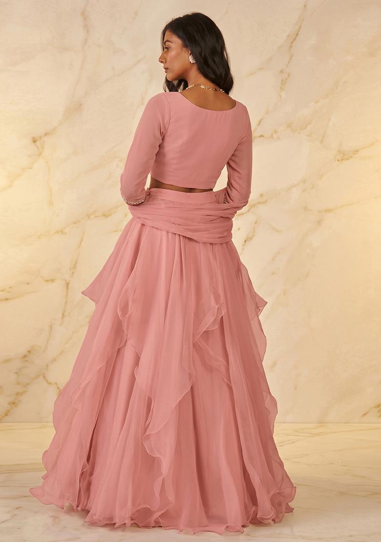 Onion Pink Handwork Lehenga Set - Indya